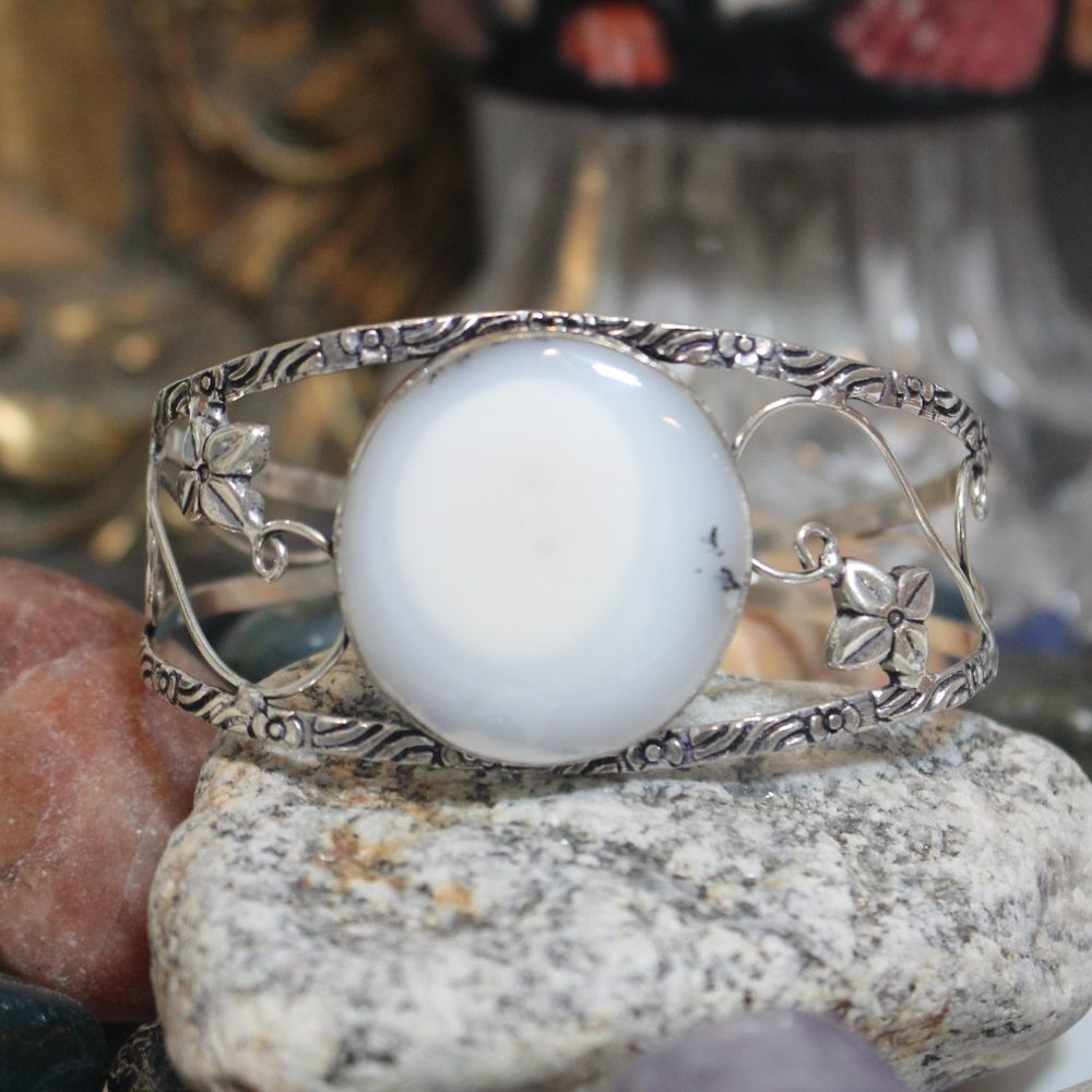 💟 Dendritic Opal Paved Flower Bangle Bracelet 💋 👠